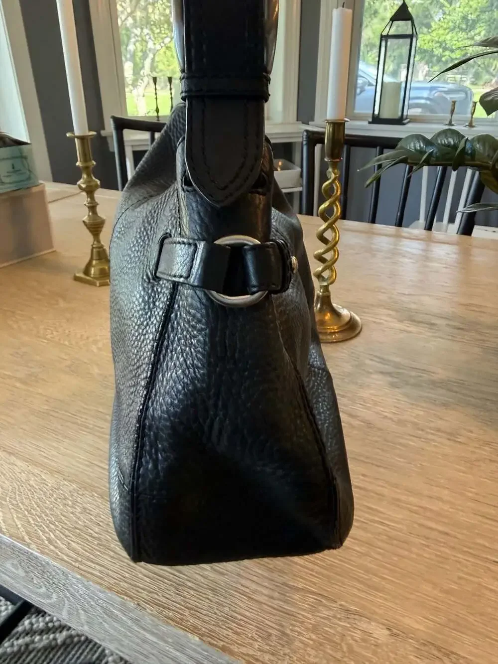 Cole Haan Black Pebbled Leather Shoulder Bag Hobo Purse